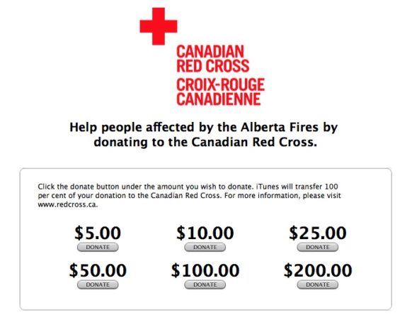 Apple Now Accepting Donations for Red Cross Relief Effort in Alberta Wildfires Area Apple Now Accepting Donations for Red Cross Relief Effort in Alberta Wildfires Area