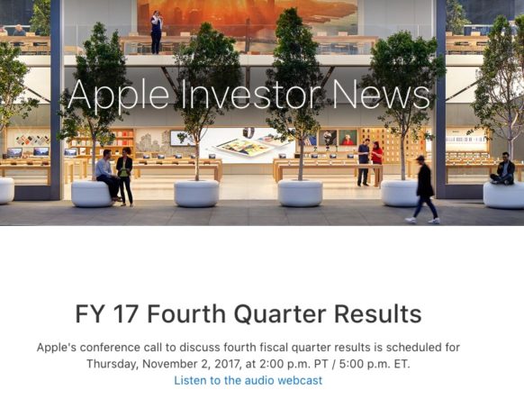 Apple Will Announce Fiscal Q4 2017 Earnings Thursday, November 2 Apple Will Announce Fiscal Q4 2017 Earnings Thursday, November 2