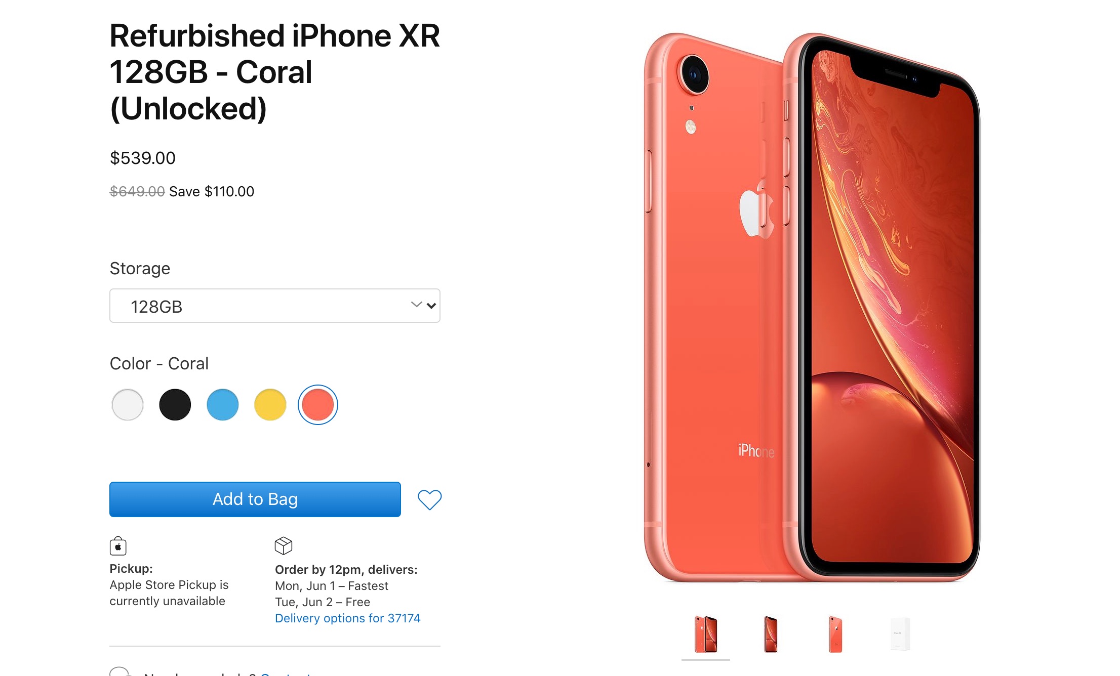 Apple Now Selling Refurbished iPhone XR Models